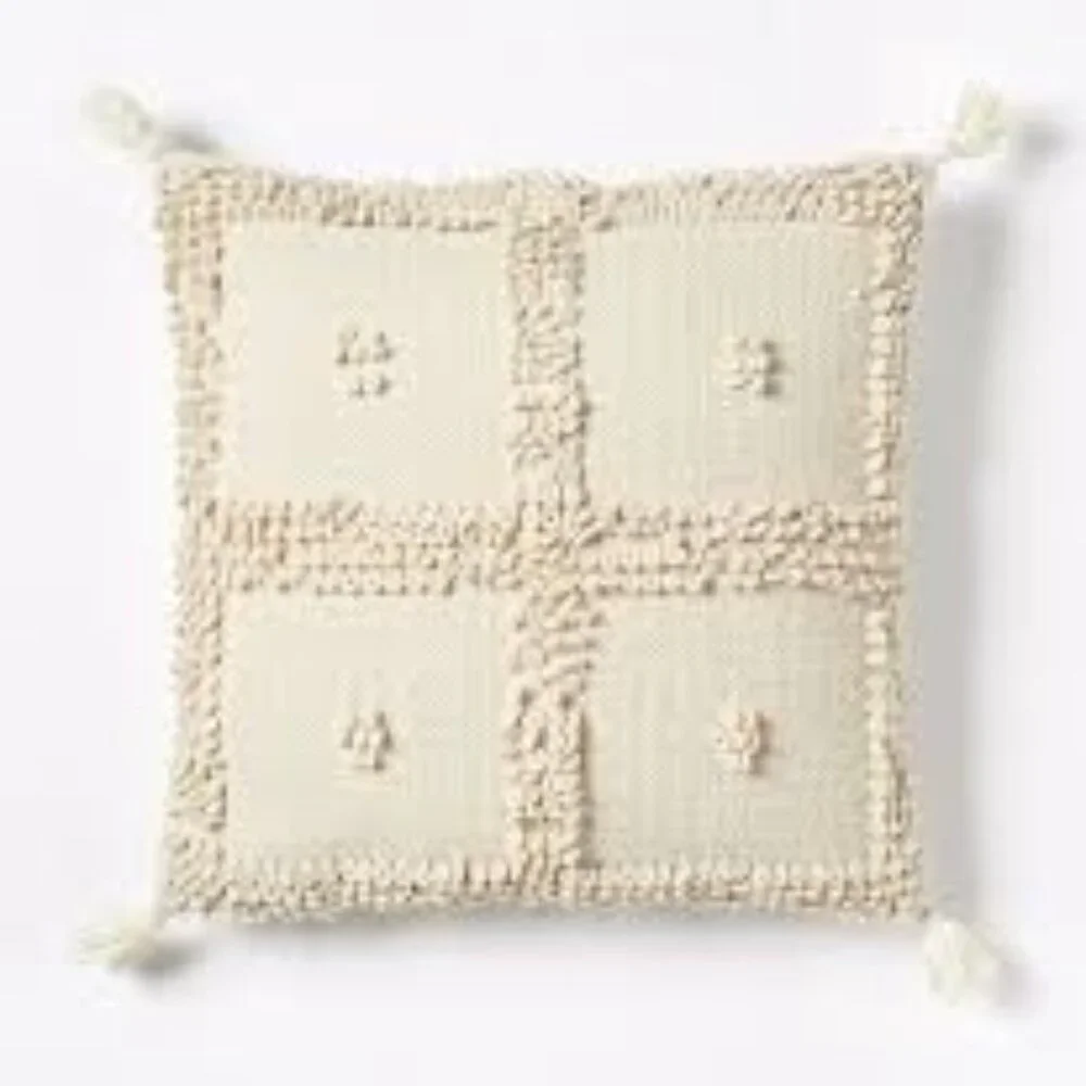 Boho beige wool pillow case cover neutral eclectic home decor hippie shabby chic